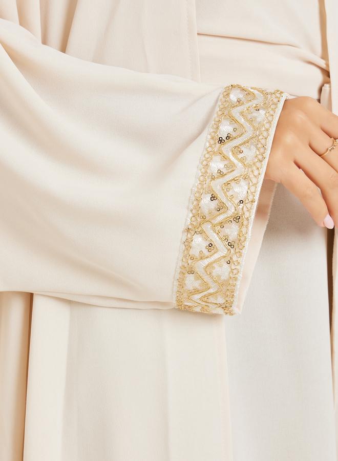 Amirah Sequined Lace Detail Abaya and Halter Neck Dress Modest Set - Image 3